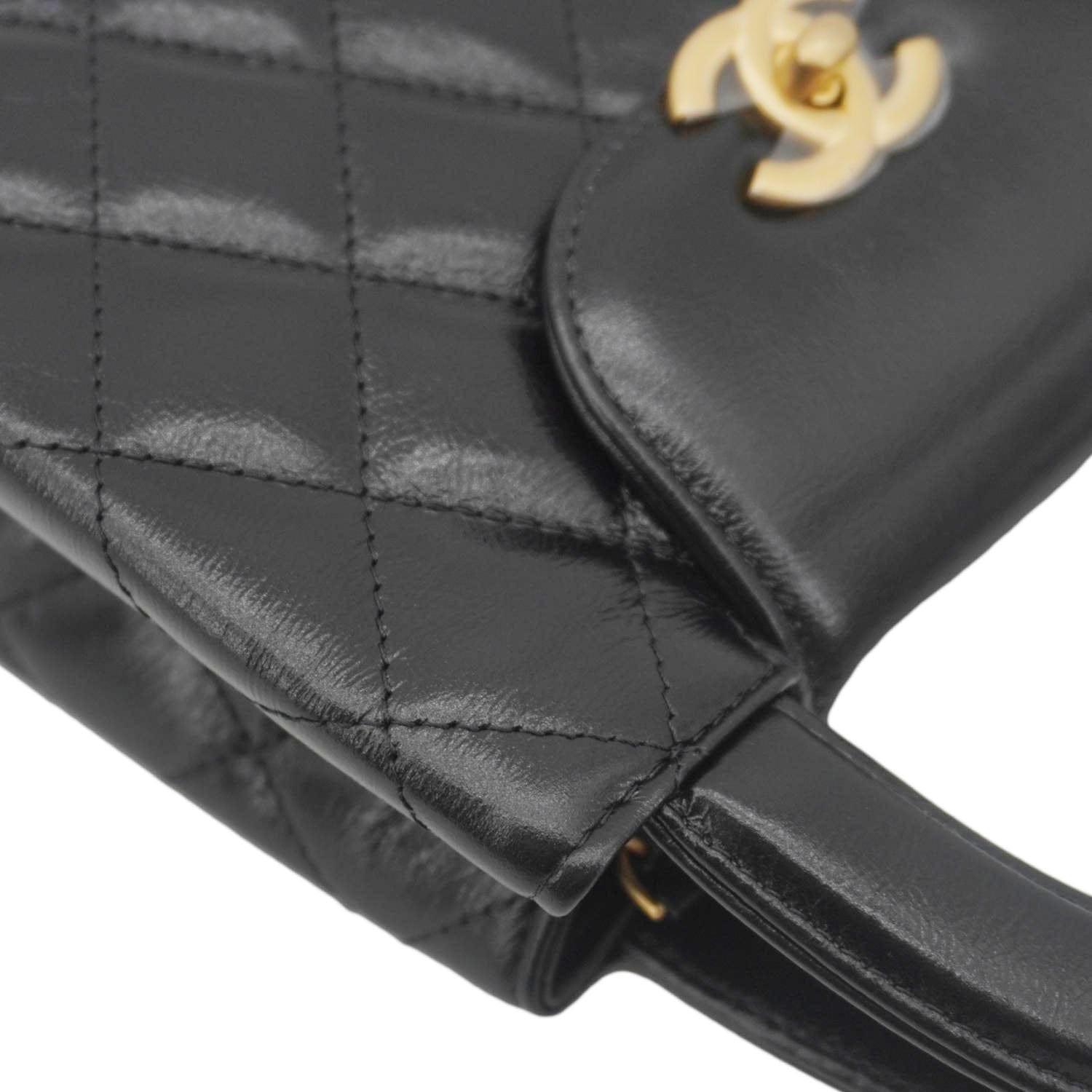 Chanel Kelly Nano Quilted Aged Calfskin Leather Top Handle Shoulder Bag Black