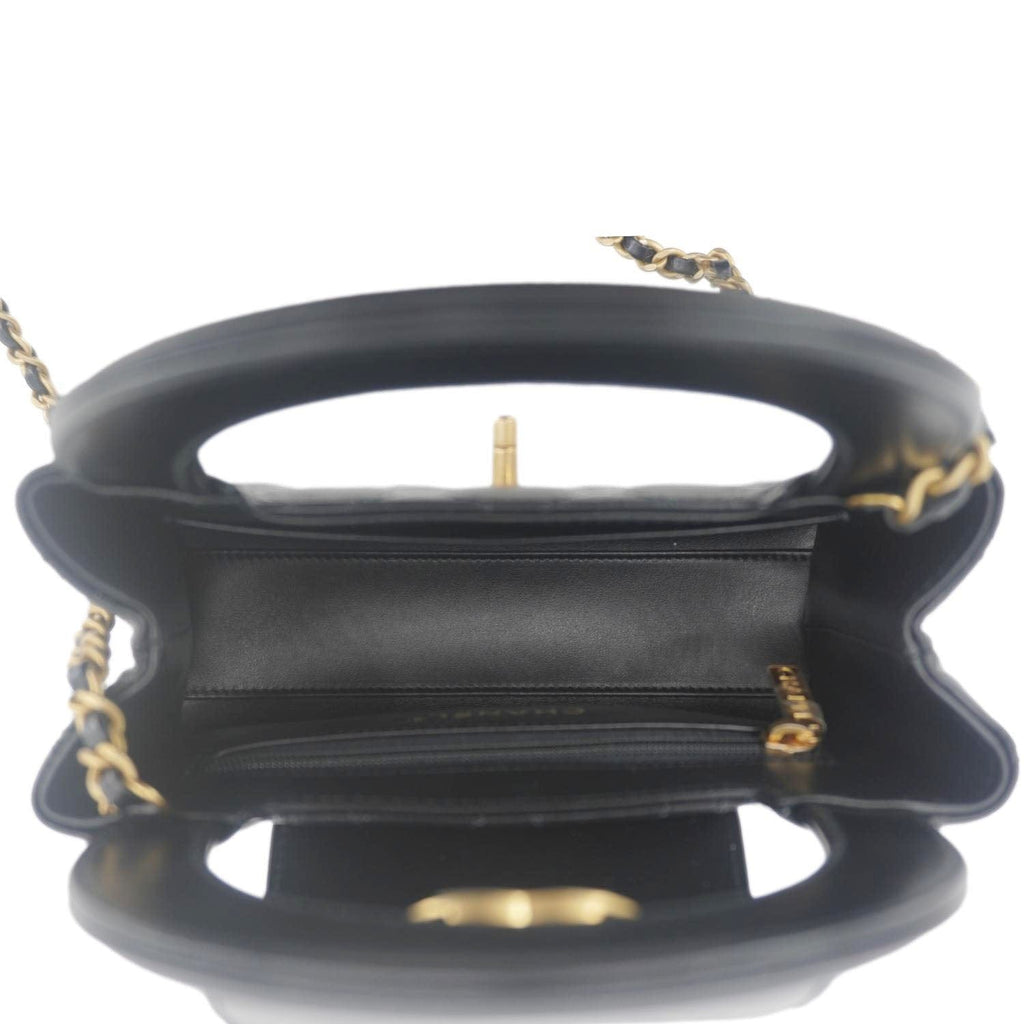 Chanel Kelly Nano Quilted Aged Calfskin Leather Top Handle Shoulder Bag Black