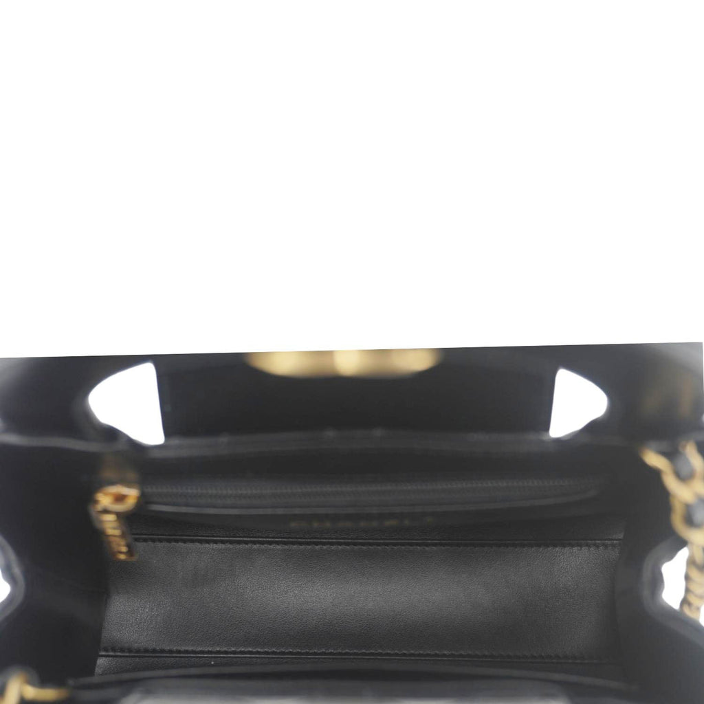 Chanel Kelly Nano Quilted Aged Calfskin Leather Top Handle Shoulder Bag Black