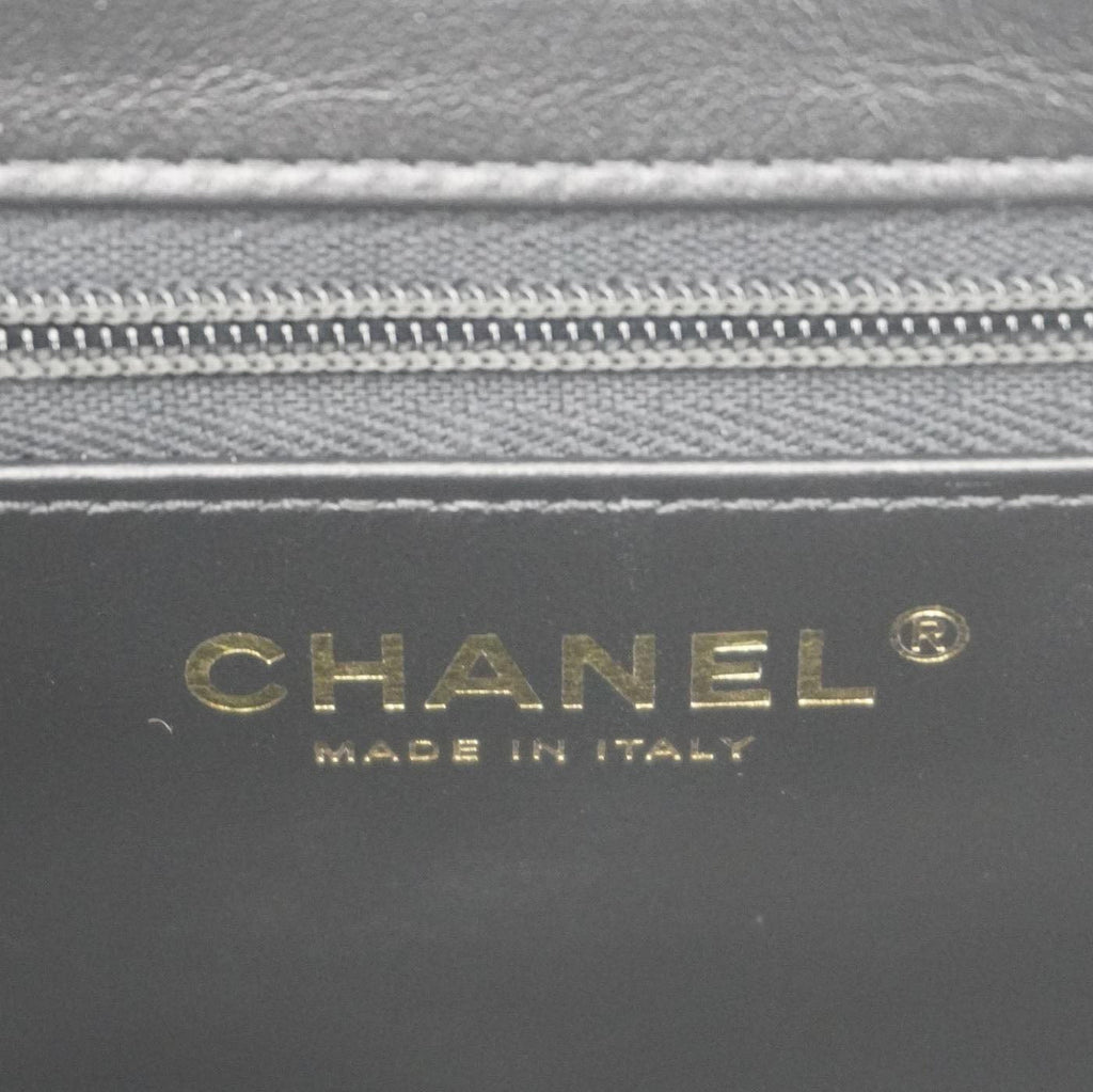 Chanel Kelly Nano Quilted Aged Calfskin Leather Top Handle Shoulder Bag Black