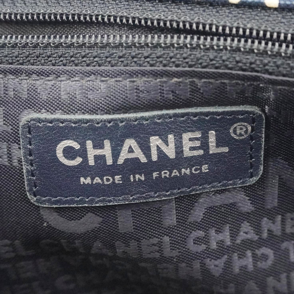 Chanel Coco Mark No 5 Icon Canvas Chain Shoulder Bag Navy Blue