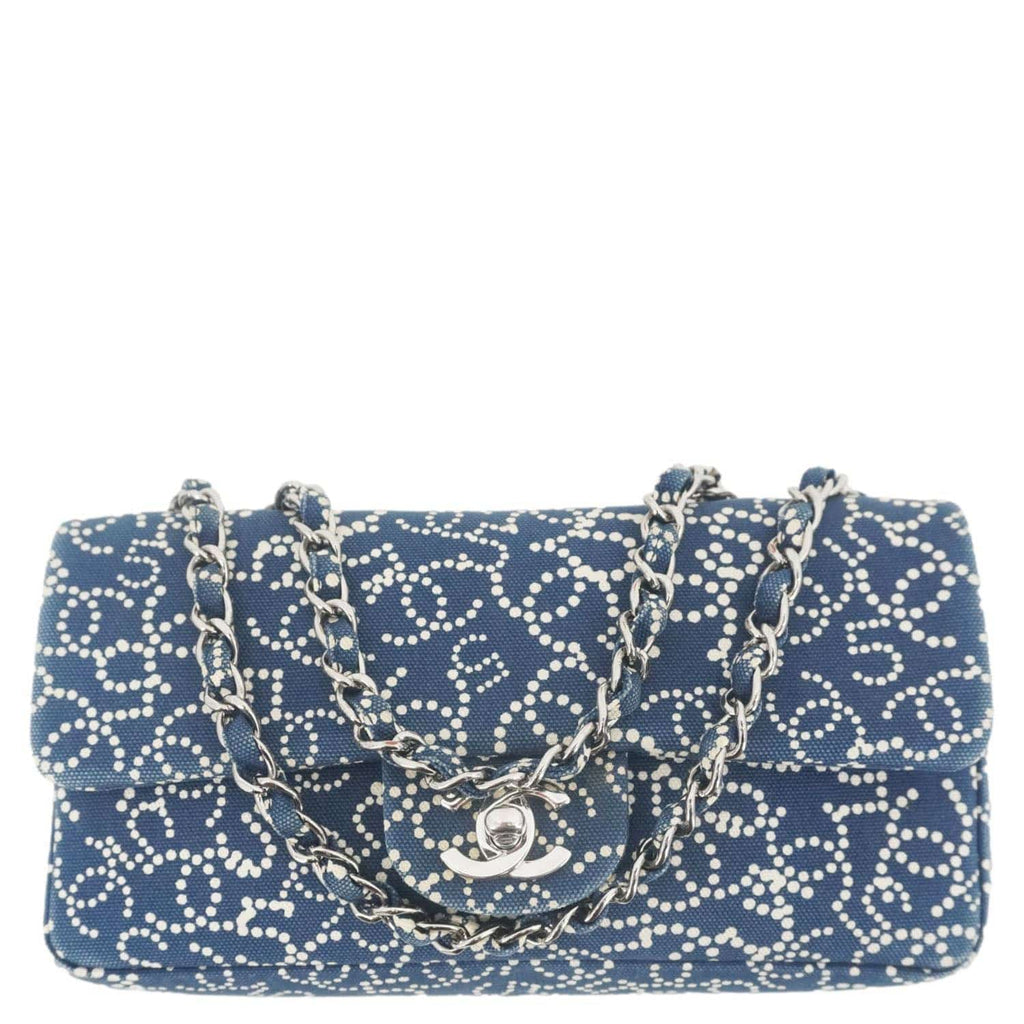 Chanel Coco Mark No 5 Icon Canvas Chain Shoulder Bag Navy Blue