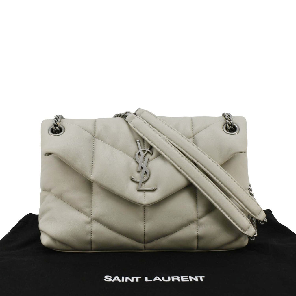 YVES SAINT LAURENT Loulou Puffer Quilted Leather Shoulder Bag Light Grey