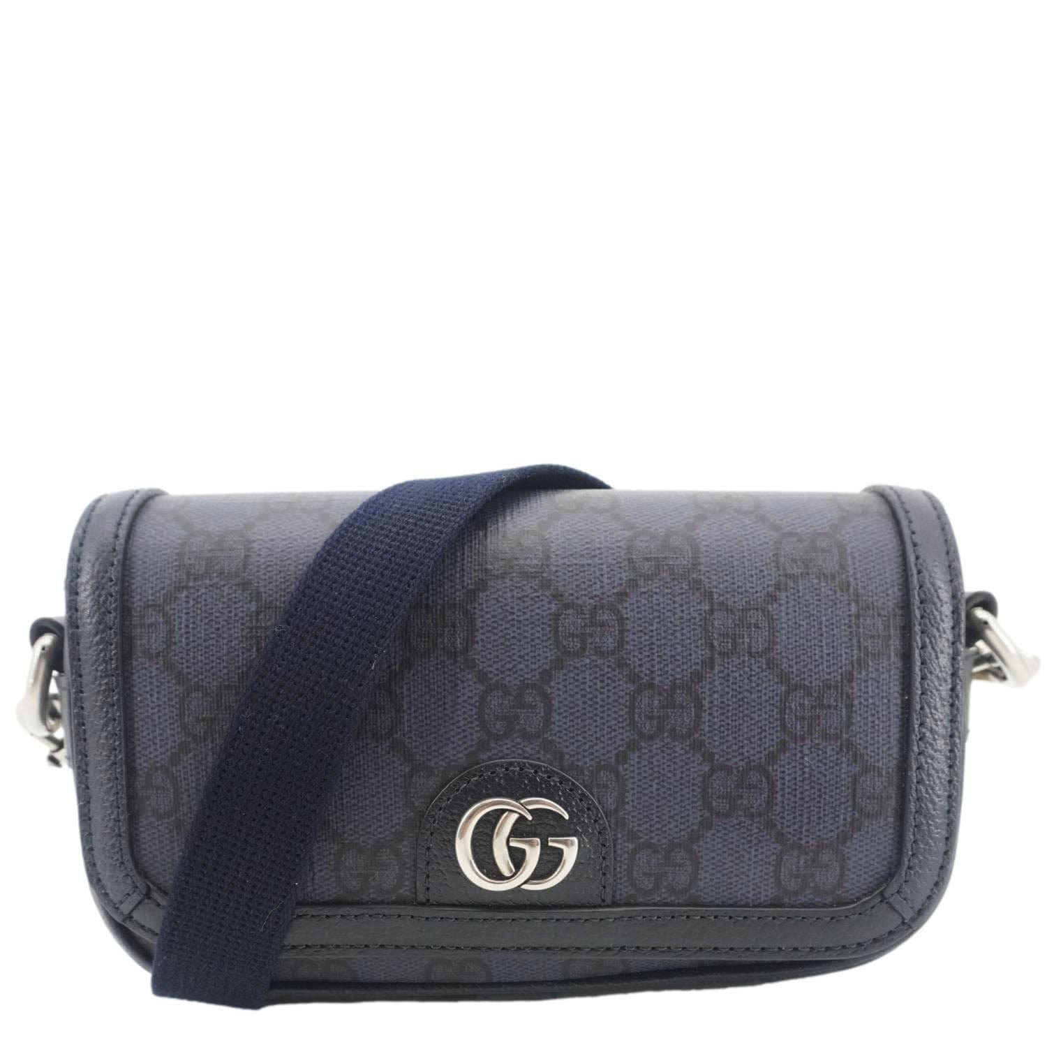 GUCCI Ophidia Super Mini Gucci Supreme Canvas Shoulder Bag Navy Blue 795466