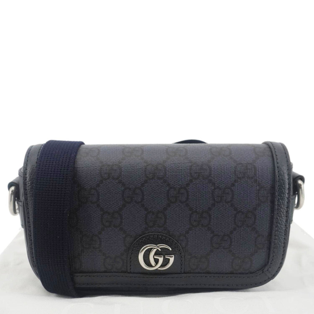 GUCCI Ophidia Super Mini Gucci Supreme Canvas Shoulder Bag Navy Blue 795466