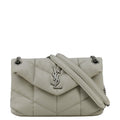 YVES SAINT LAURENT Loulou Puffer Quilted Leather Shoulder Bag Light Grey