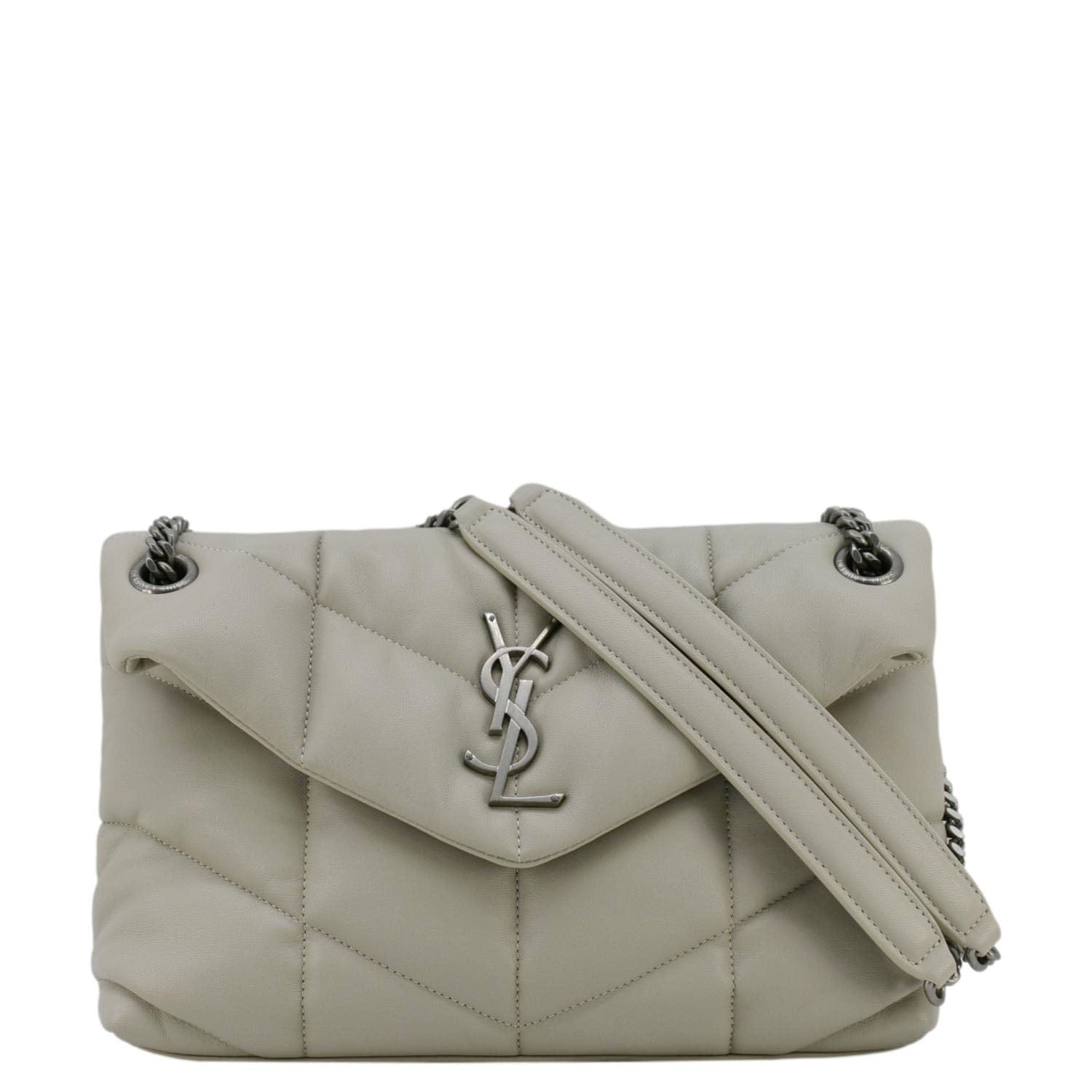 YVES SAINT LAURENT Loulou Puffer Quilted Leather Shoulder Bag Light Grey