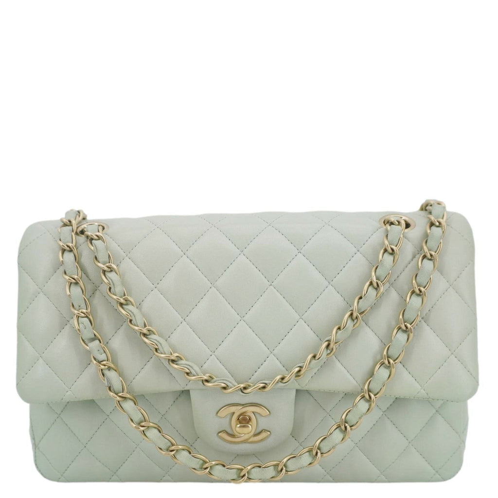 Chanel Classic Double Flap Small Quilted Leather Shoulder Bag Light Green