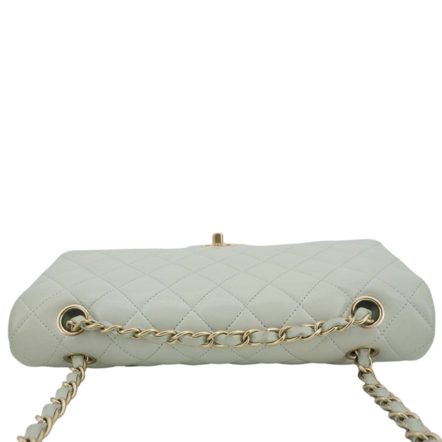 Chanel Classic Double Flap Small Quilted Leather Shoulder Bag Light Green