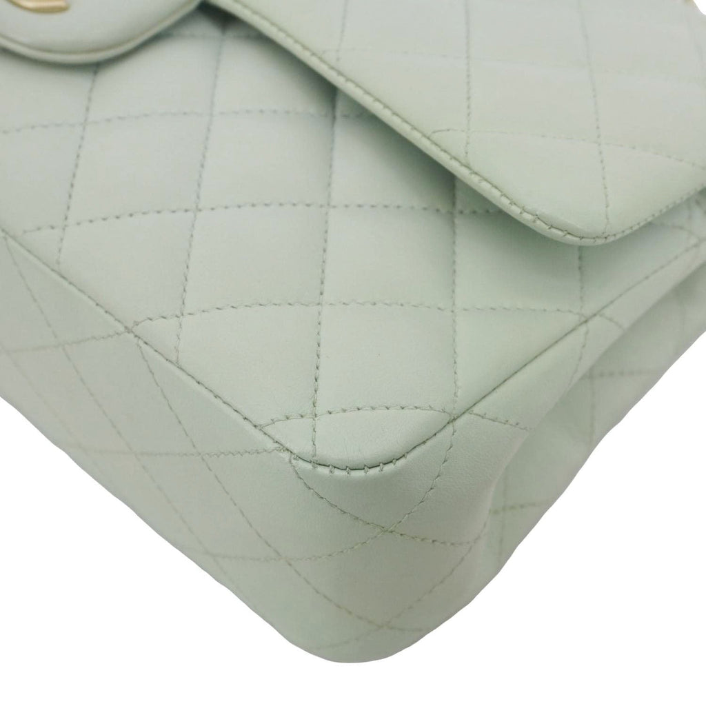 Chanel Classic Double Flap Small Quilted Leather Shoulder Bag Light Green