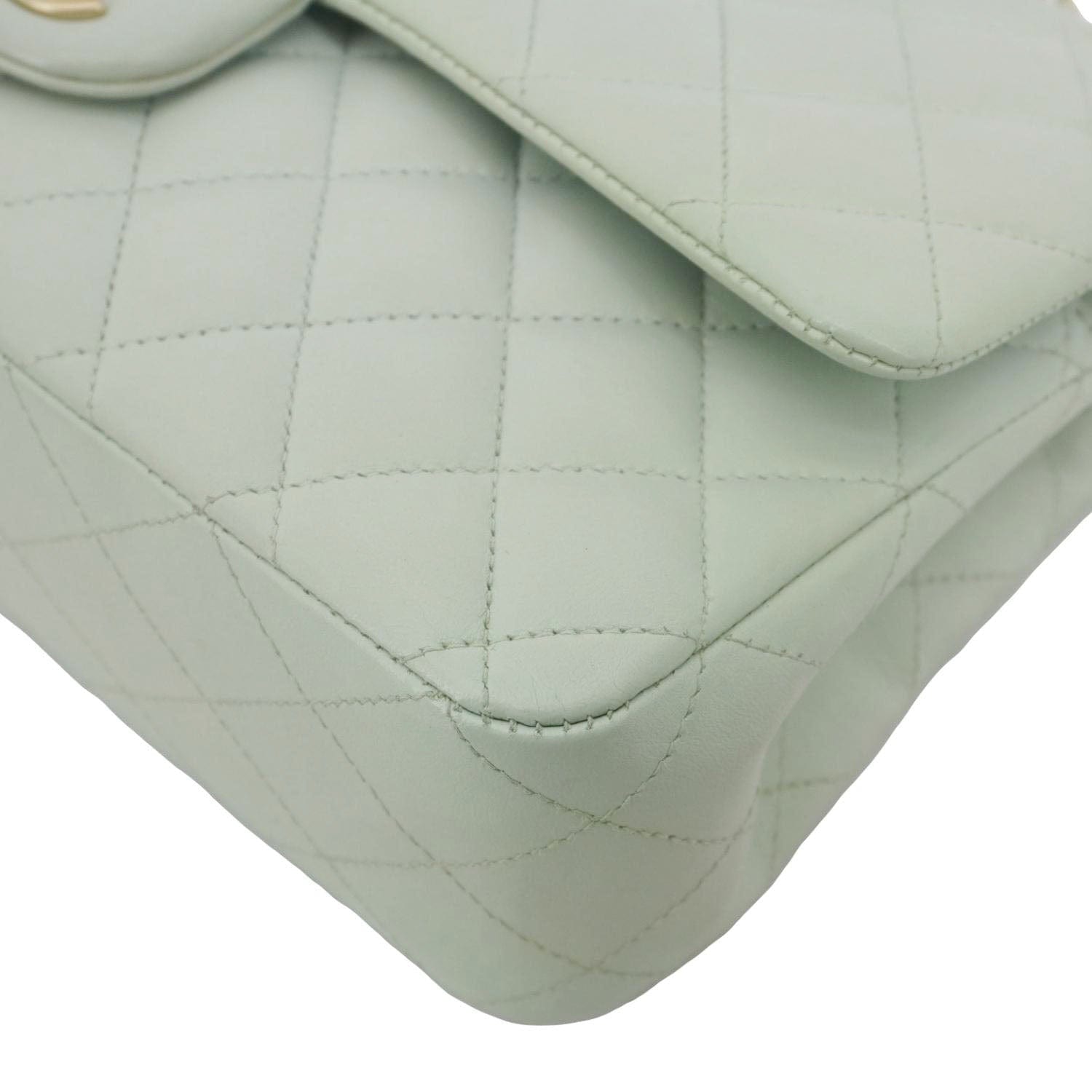Chanel Classic Double Flap Small Quilted Leather Shoulder Bag Light Green