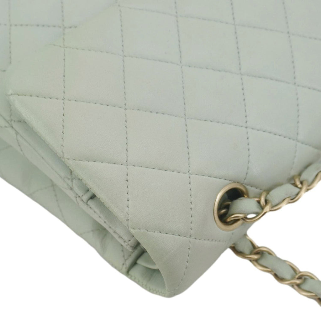 Chanel Classic Double Flap Small Quilted Leather Shoulder Bag Light Green