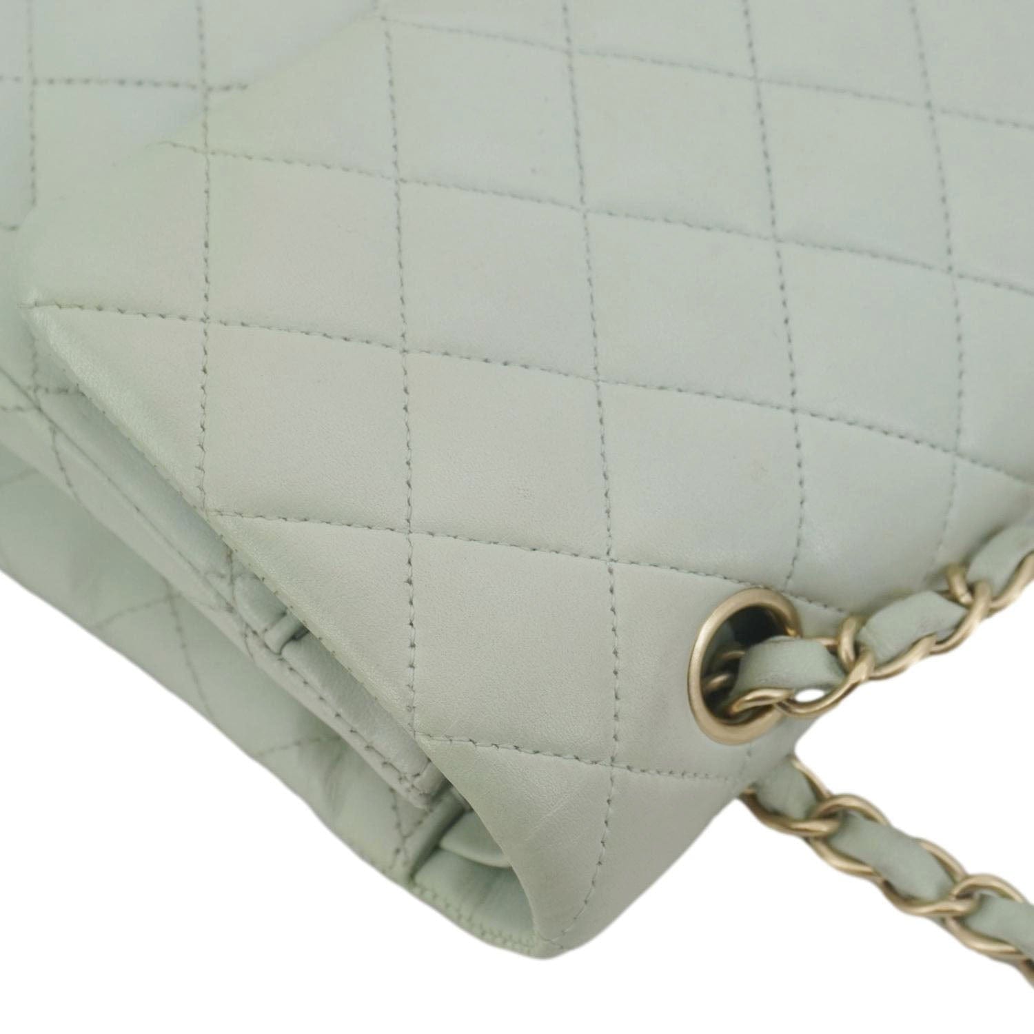 Chanel Classic Double Flap Small Quilted Leather Shoulder Bag Light Green