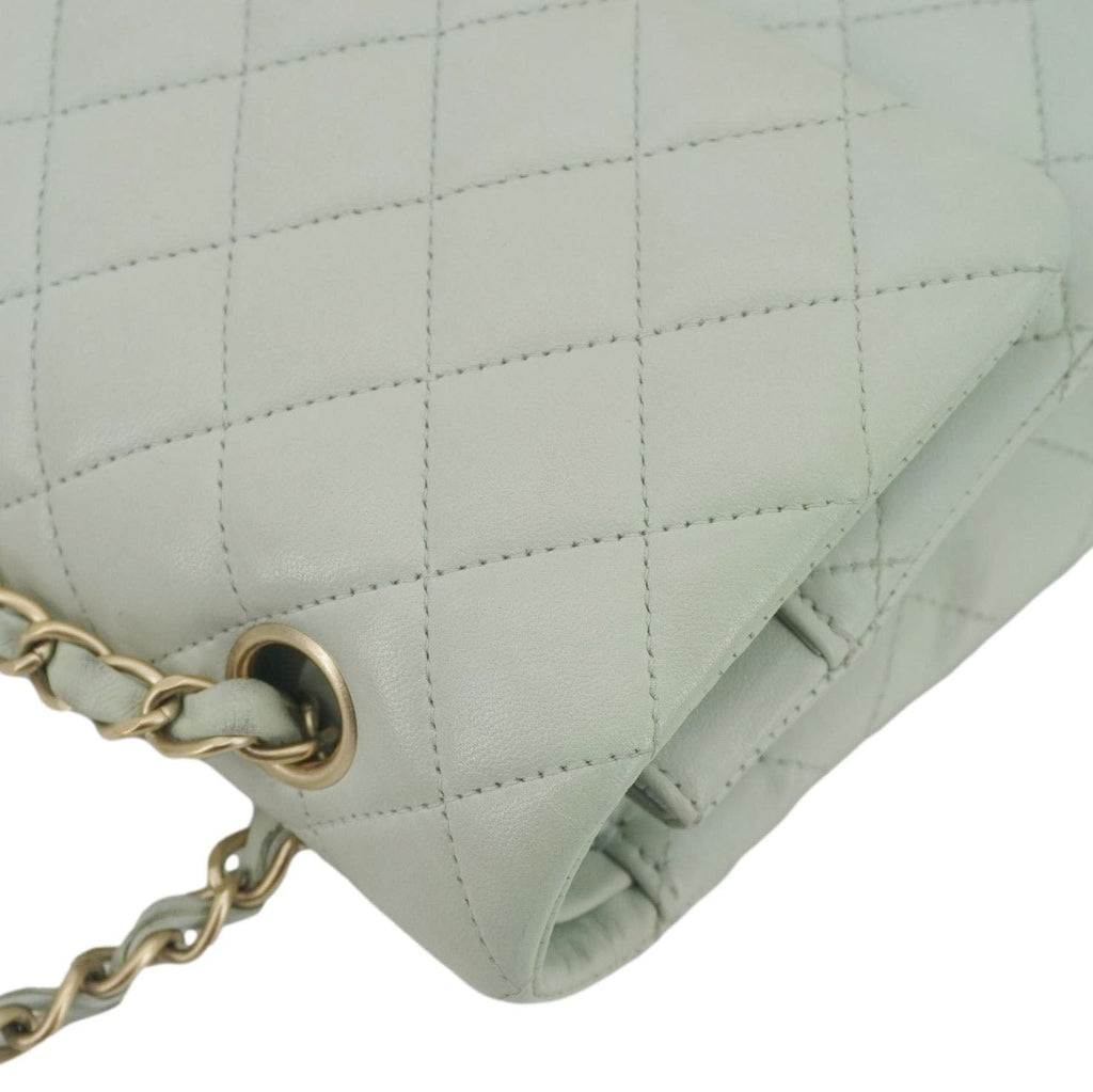 Chanel Classic Double Flap Small Quilted Leather Shoulder Bag Light Green