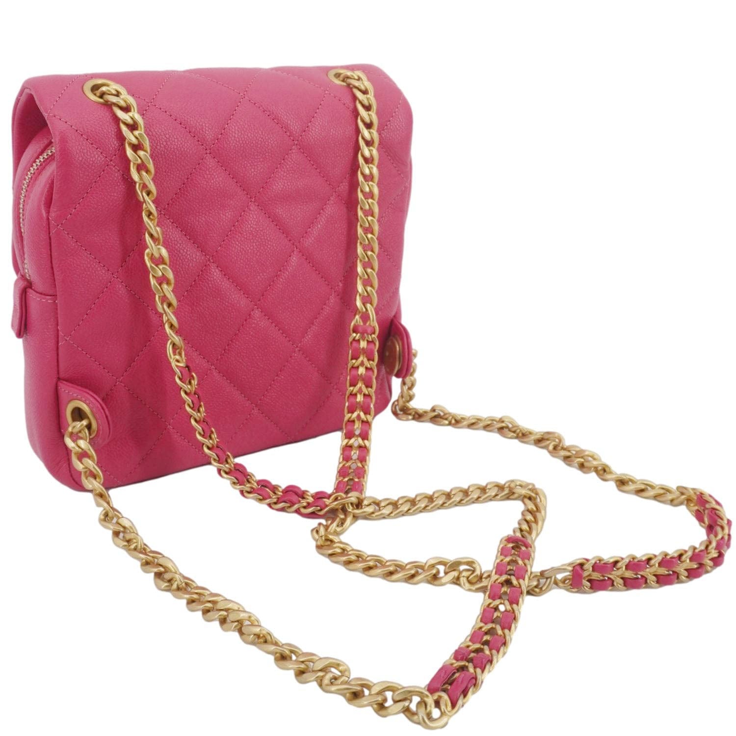 Chanel Multi Chain Quilted Caviar Leather Backpack Pink