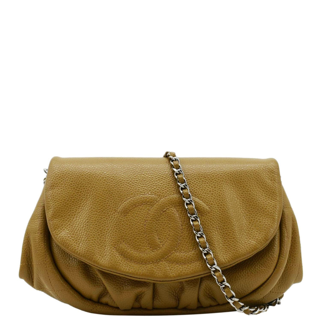 Chanel Half Moon Caviar Leather Wallet on Chain Crossbody Bag Brown