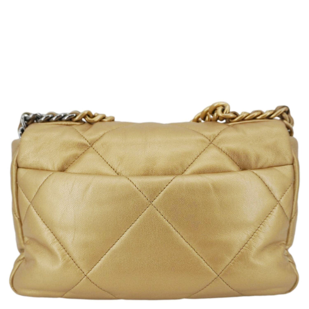Chanel 19 Flap Quilted Lambskin Leather Shoulder Bag Metallic Gold