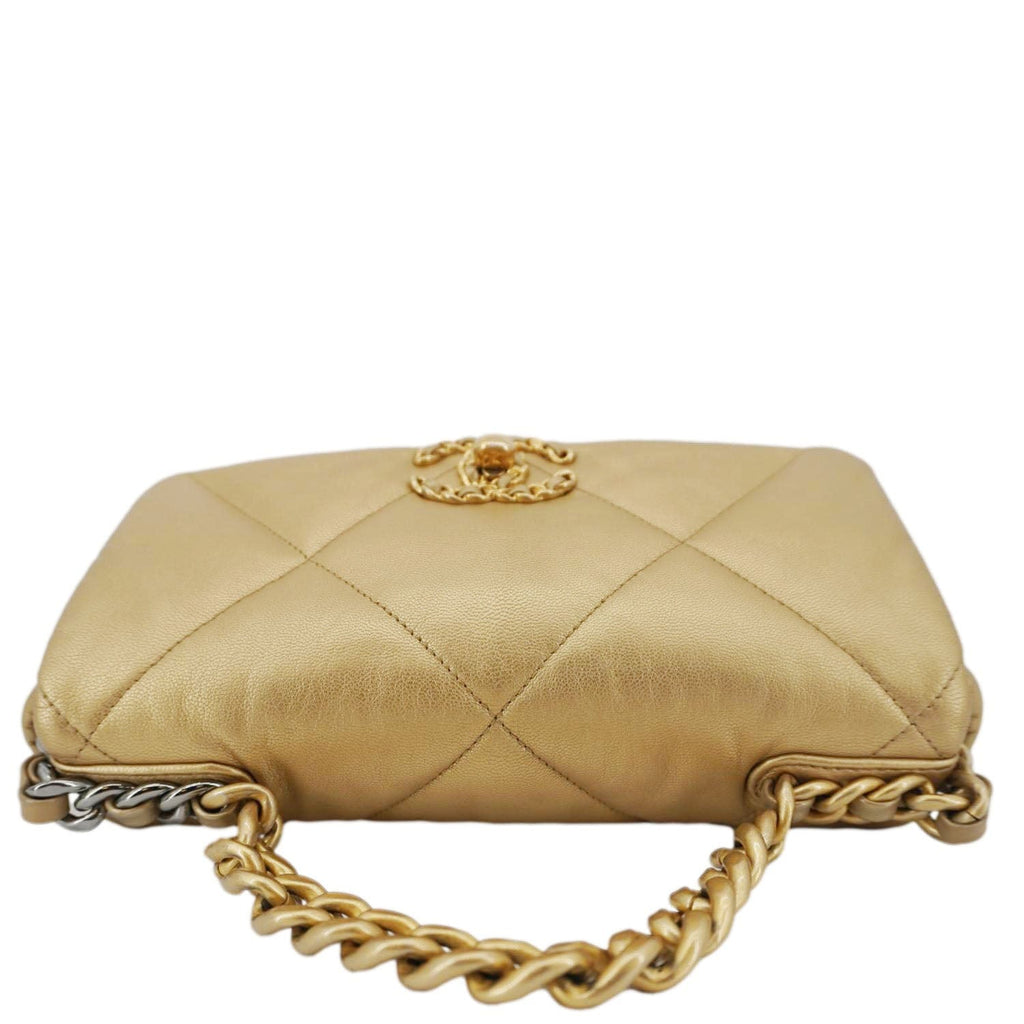 Chanel 19 Flap Quilted Lambskin Leather Shoulder Bag Metallic Gold