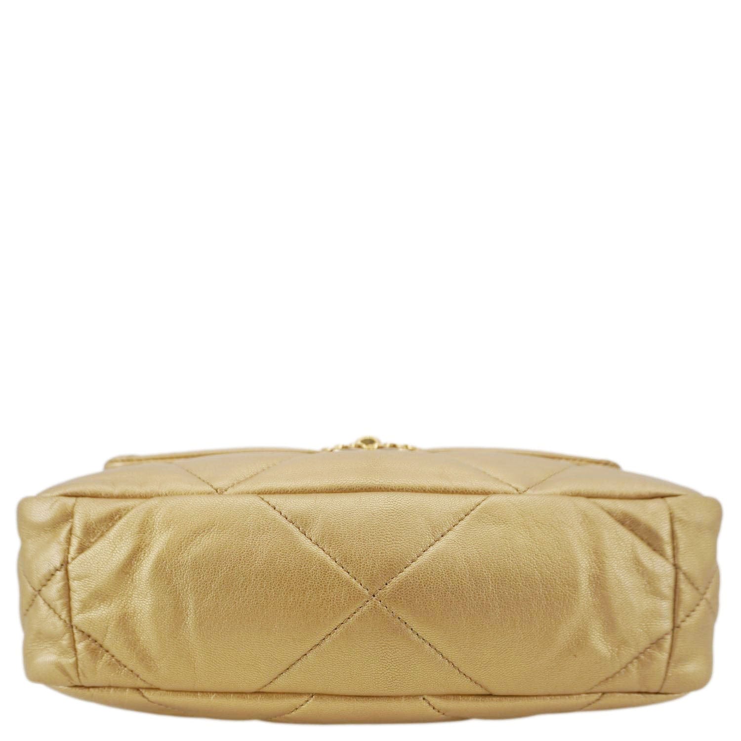 Chanel 19 Flap Quilted Lambskin Leather Shoulder Bag Metallic Gold