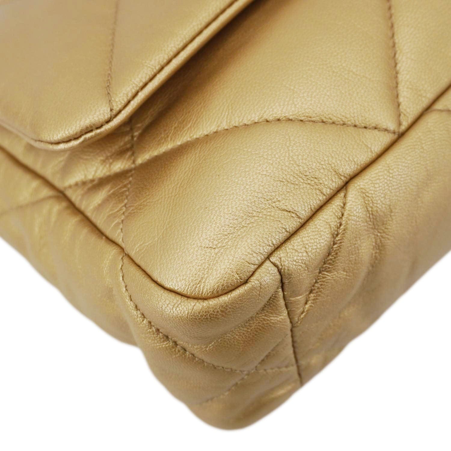 Chanel 19 Flap Quilted Lambskin Leather Shoulder Bag Metallic Gold