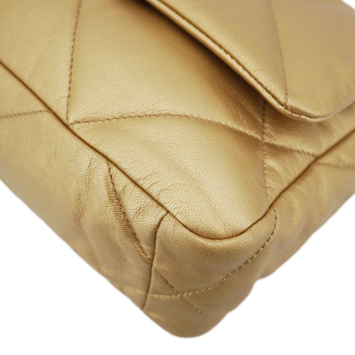 Chanel 19 Flap Quilted Lambskin Leather Shoulder Bag Metallic Gold