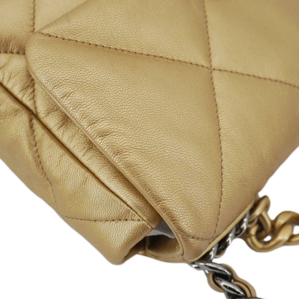 Chanel 19 Flap Quilted Lambskin Leather Shoulder Bag Metallic Gold