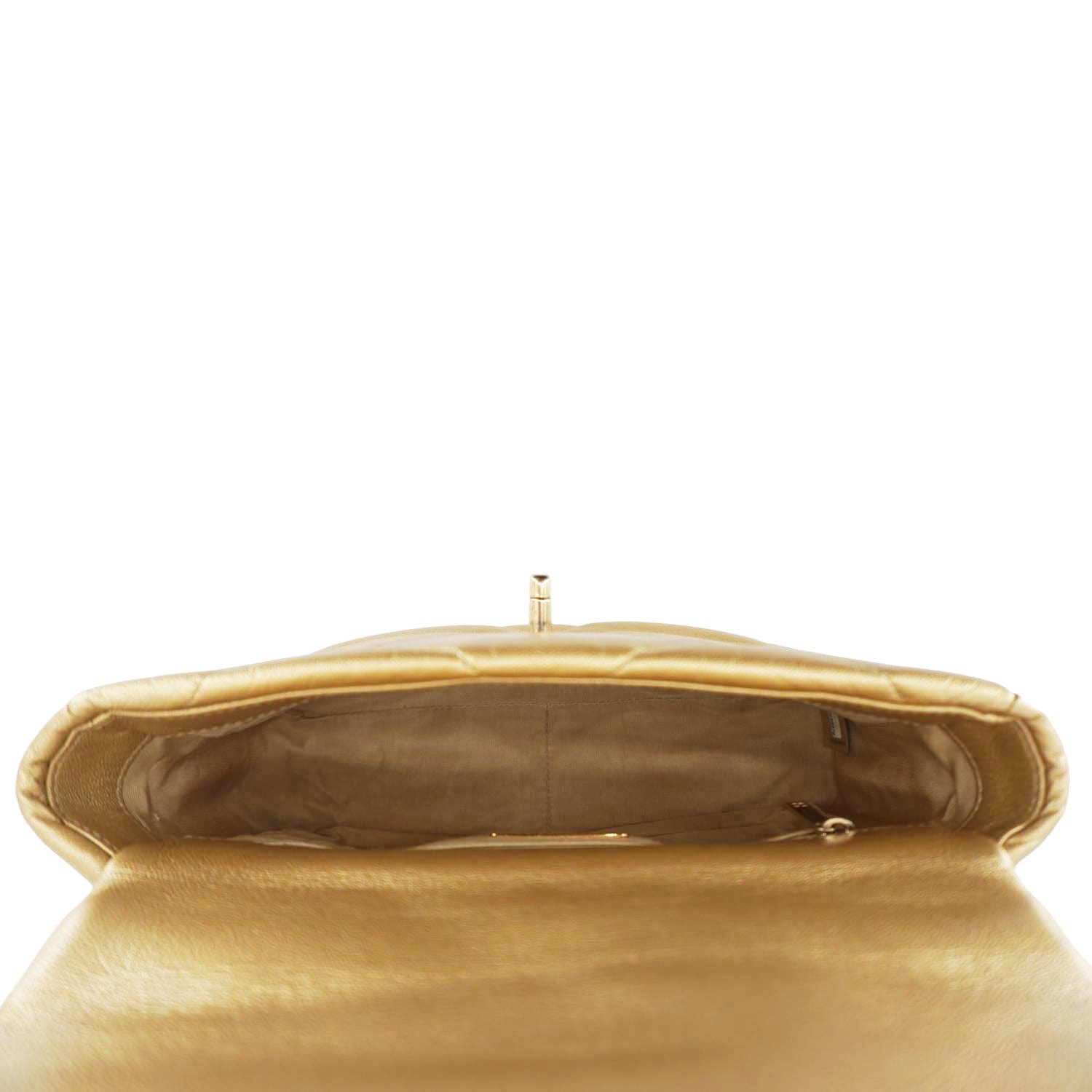 Chanel 19 Flap Quilted Lambskin Leather Shoulder Bag Metallic Gold