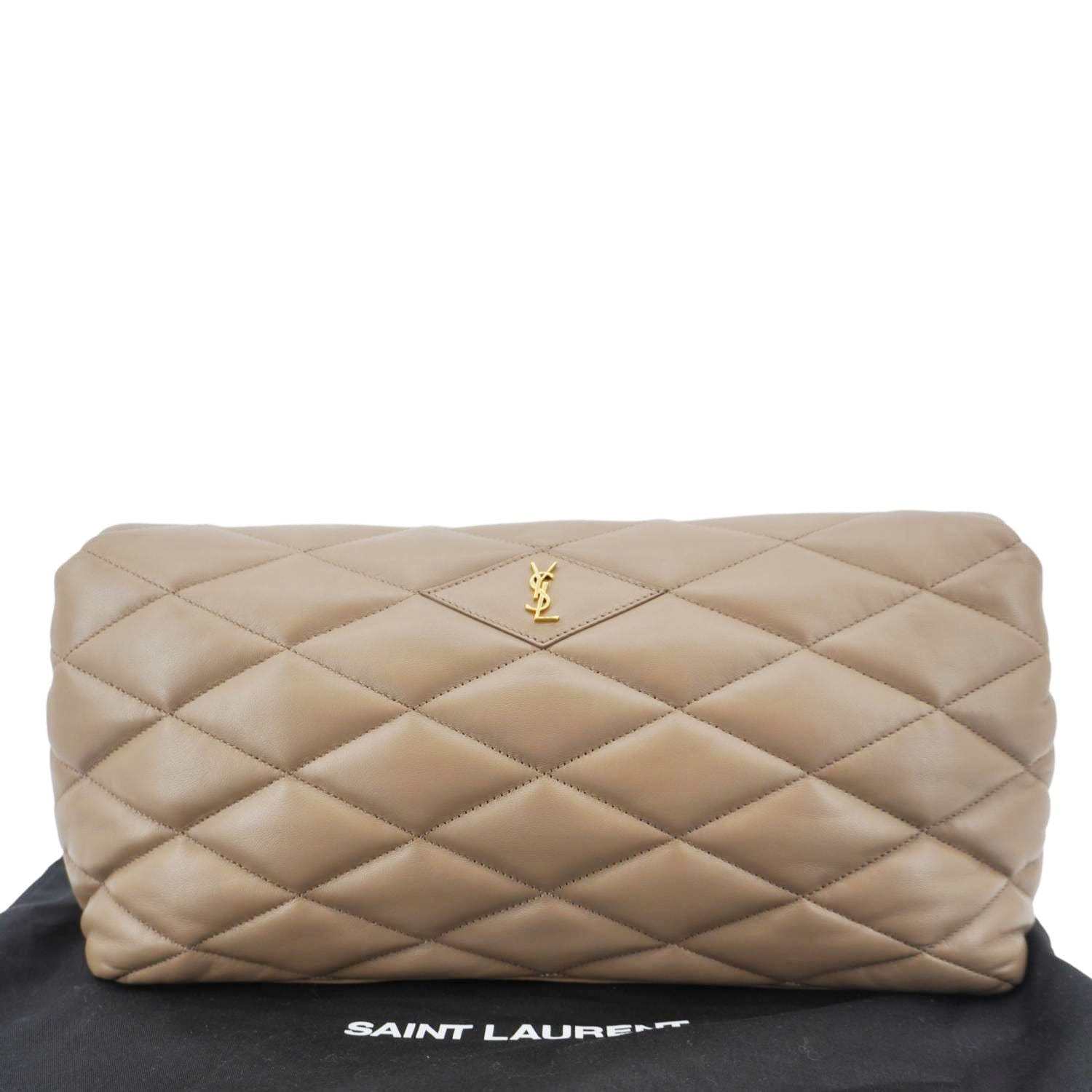 YVES SAINT LAURENT Sade Large Quilted Leather Clutch Bag Taupe