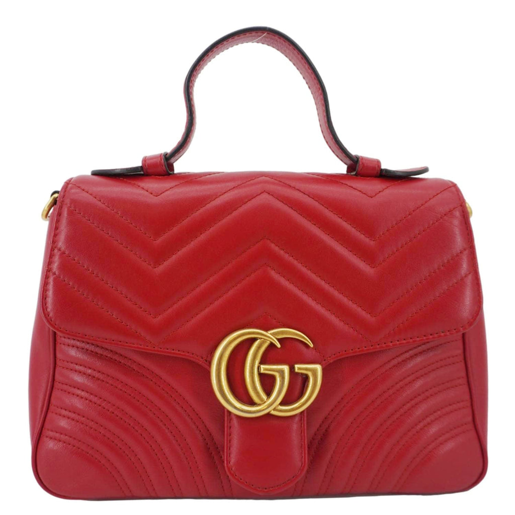 GUCCI Gucci Marmont Leather Top Handle Crossbody Bag Red 498110