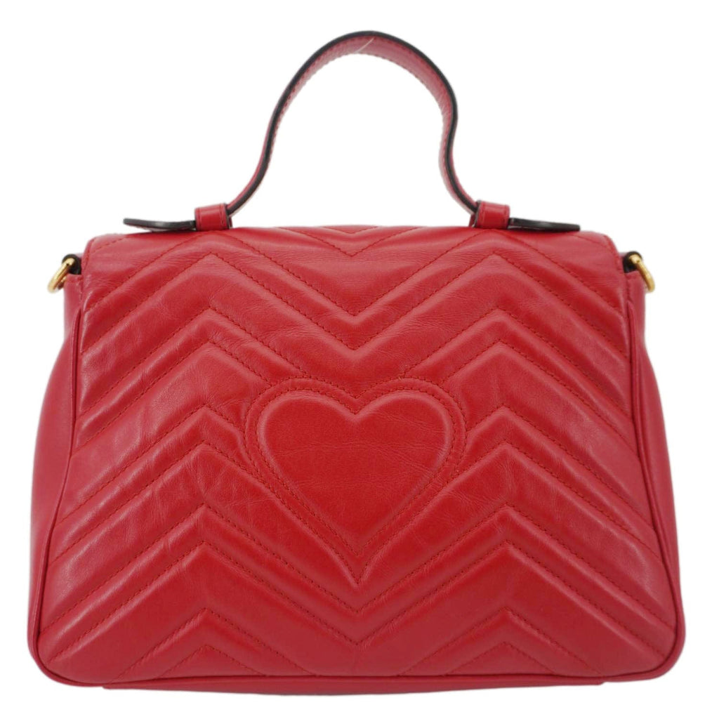 GUCCI Gucci Marmont Leather Top Handle Crossbody Bag Red 498110