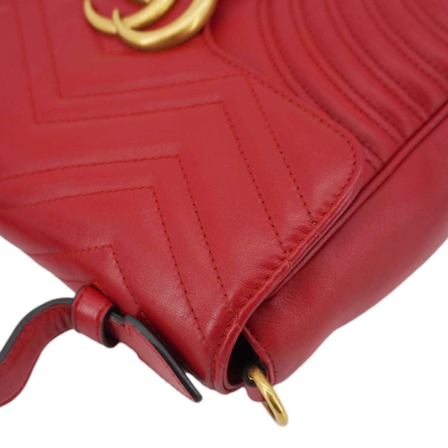 GUCCI Gucci Marmont Leather Top Handle Crossbody Bag Red 498110