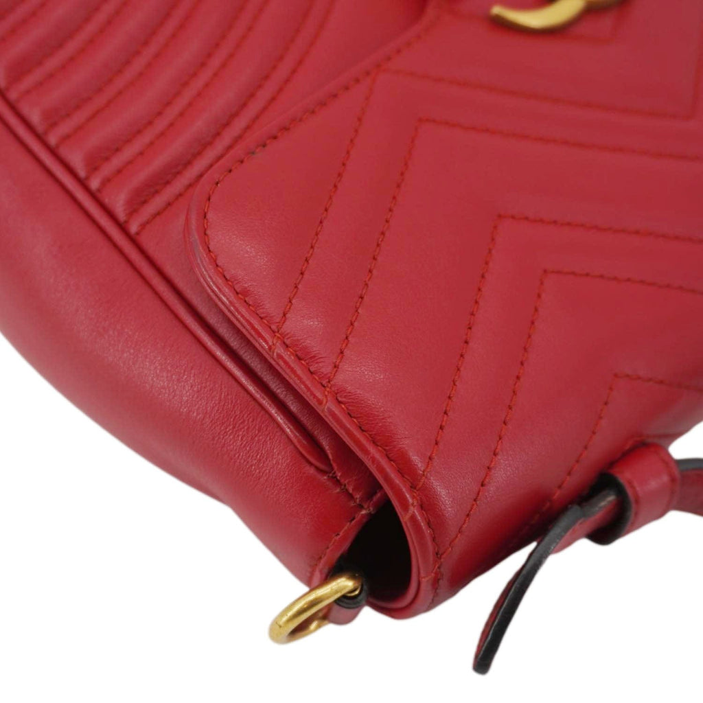 GUCCI Gucci Marmont Leather Top Handle Crossbody Bag Red 498110