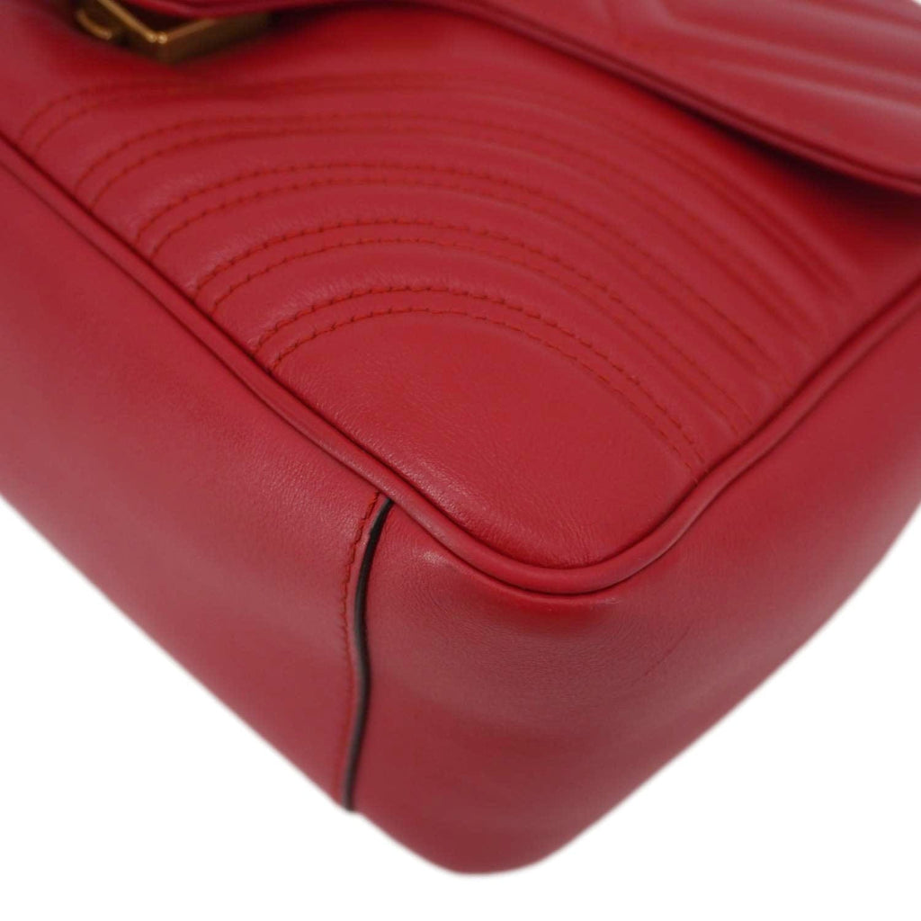 GUCCI Gucci Marmont Leather Top Handle Crossbody Bag Red 498110
