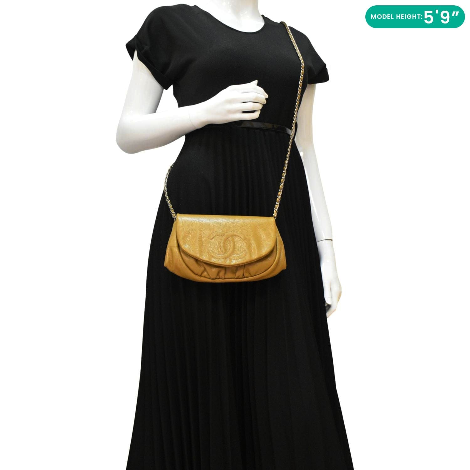 Chanel Half Moon Caviar Leather Wallet on Chain Crossbody Bag Brown