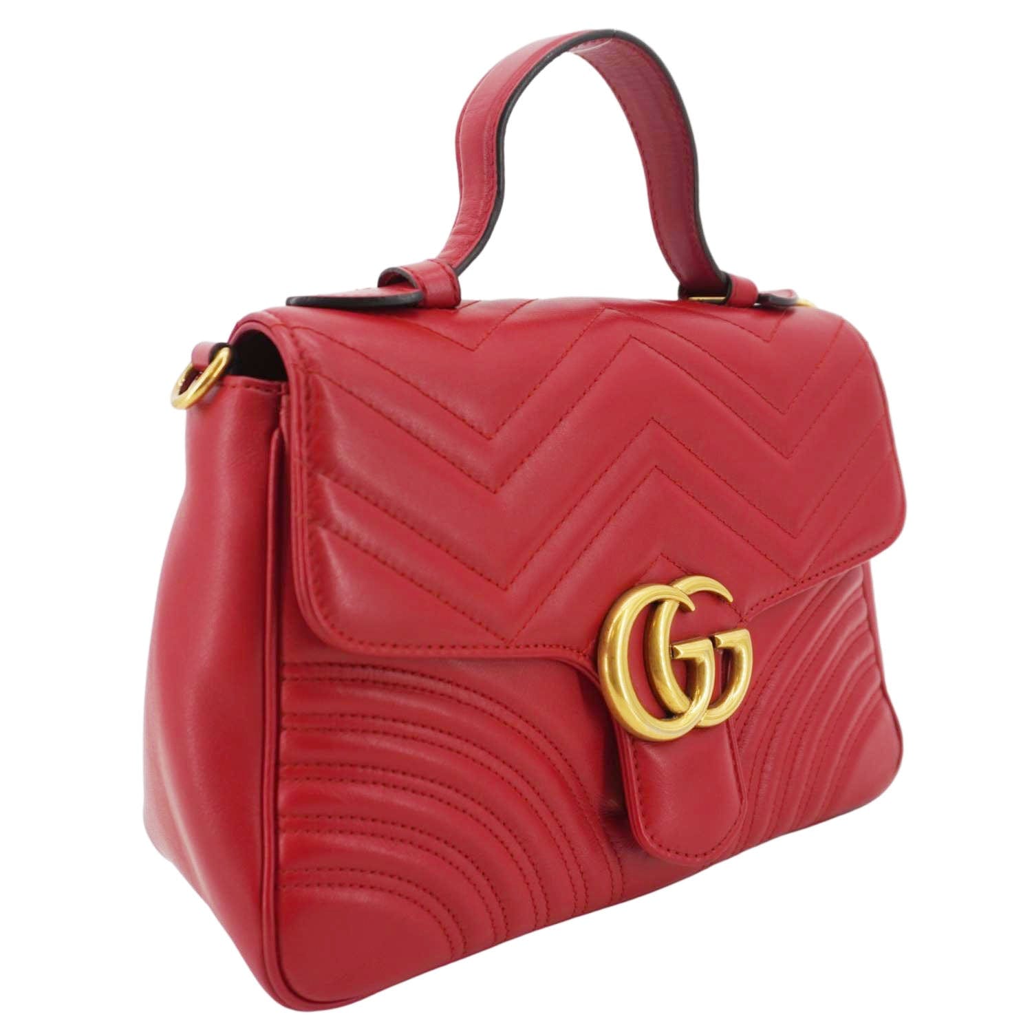 GUCCI Gucci Marmont Leather Top Handle Crossbody Bag Red 498110