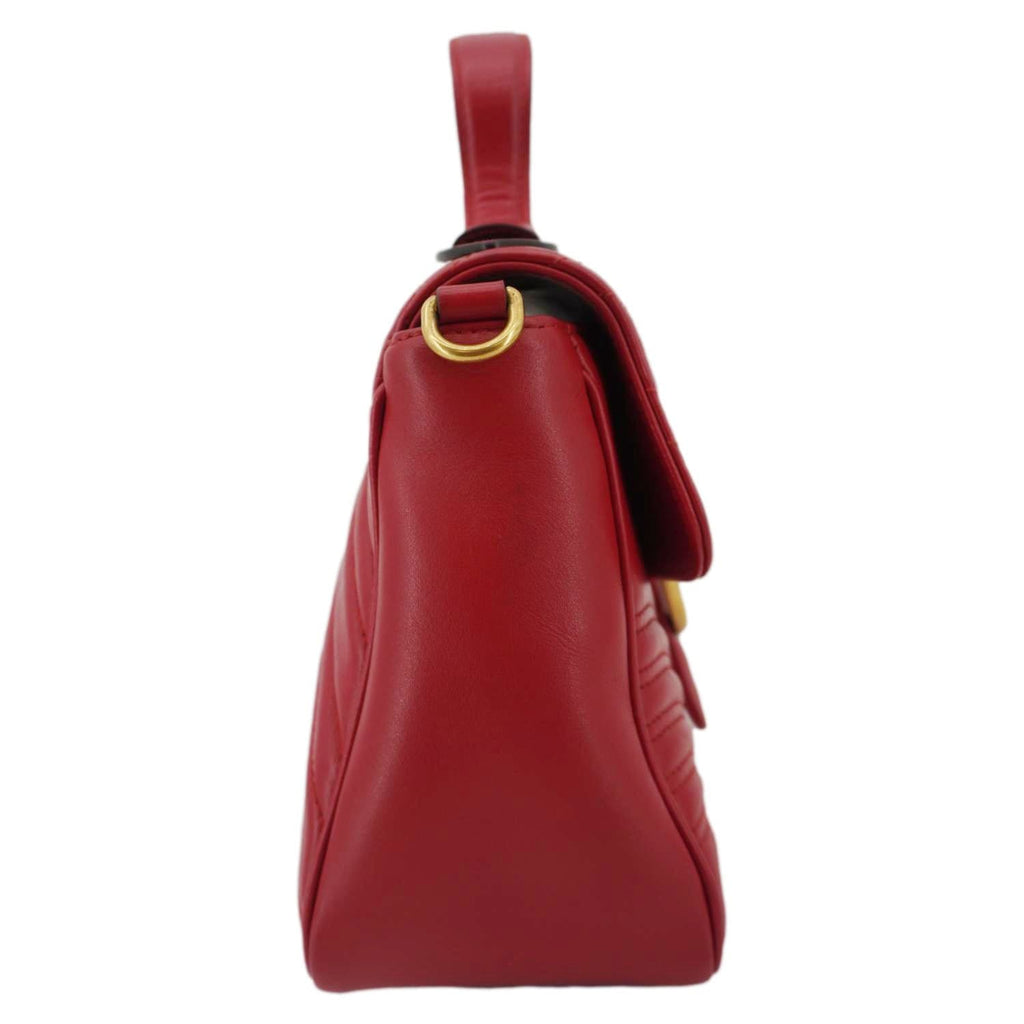 GUCCI Gucci Marmont Leather Top Handle Crossbody Bag Red 498110