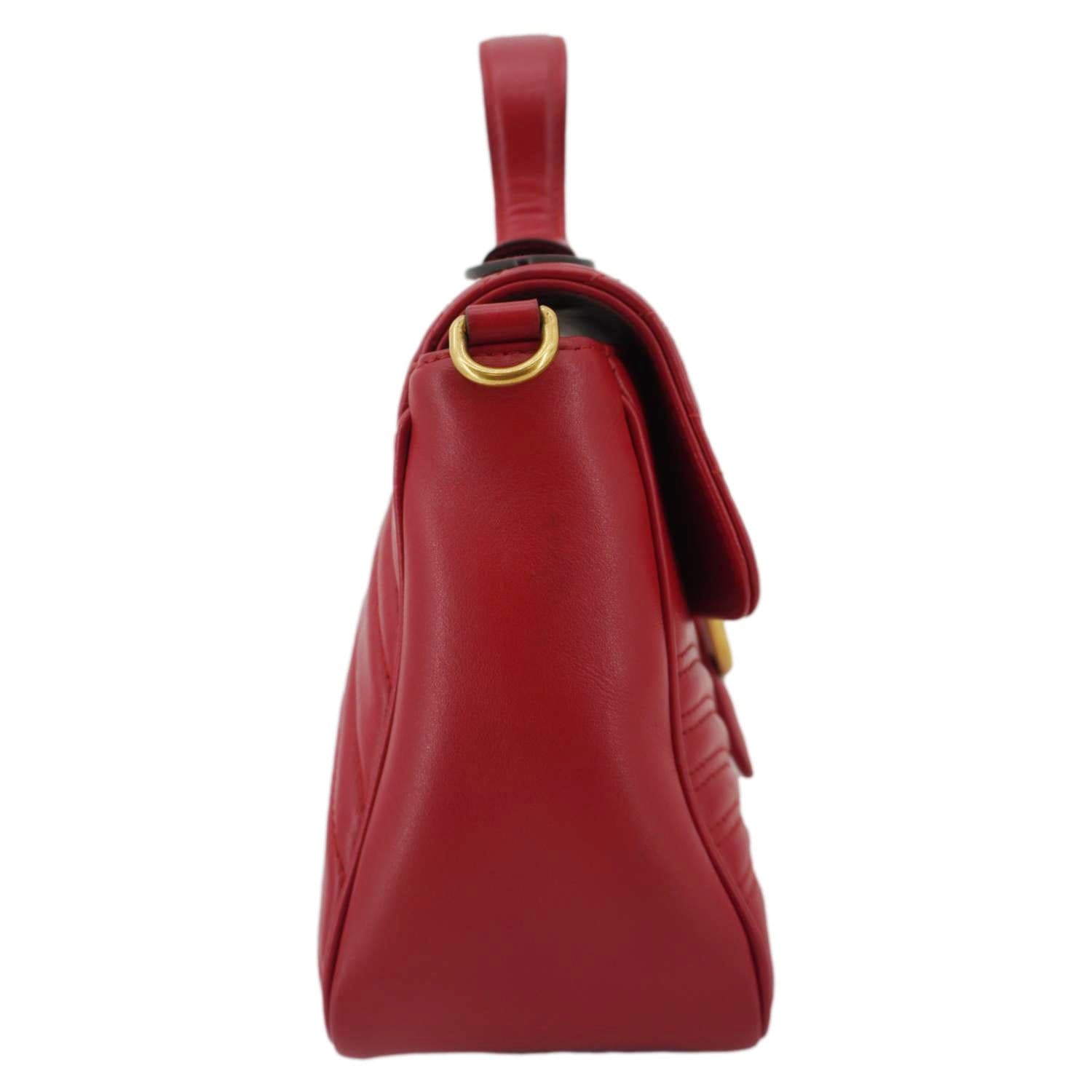 GUCCI Gucci Marmont Leather Top Handle Crossbody Bag Red 498110
