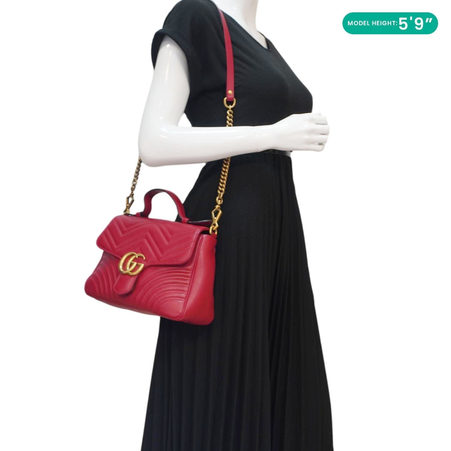 GUCCI Gucci Marmont Leather Top Handle Crossbody Bag Red 498110