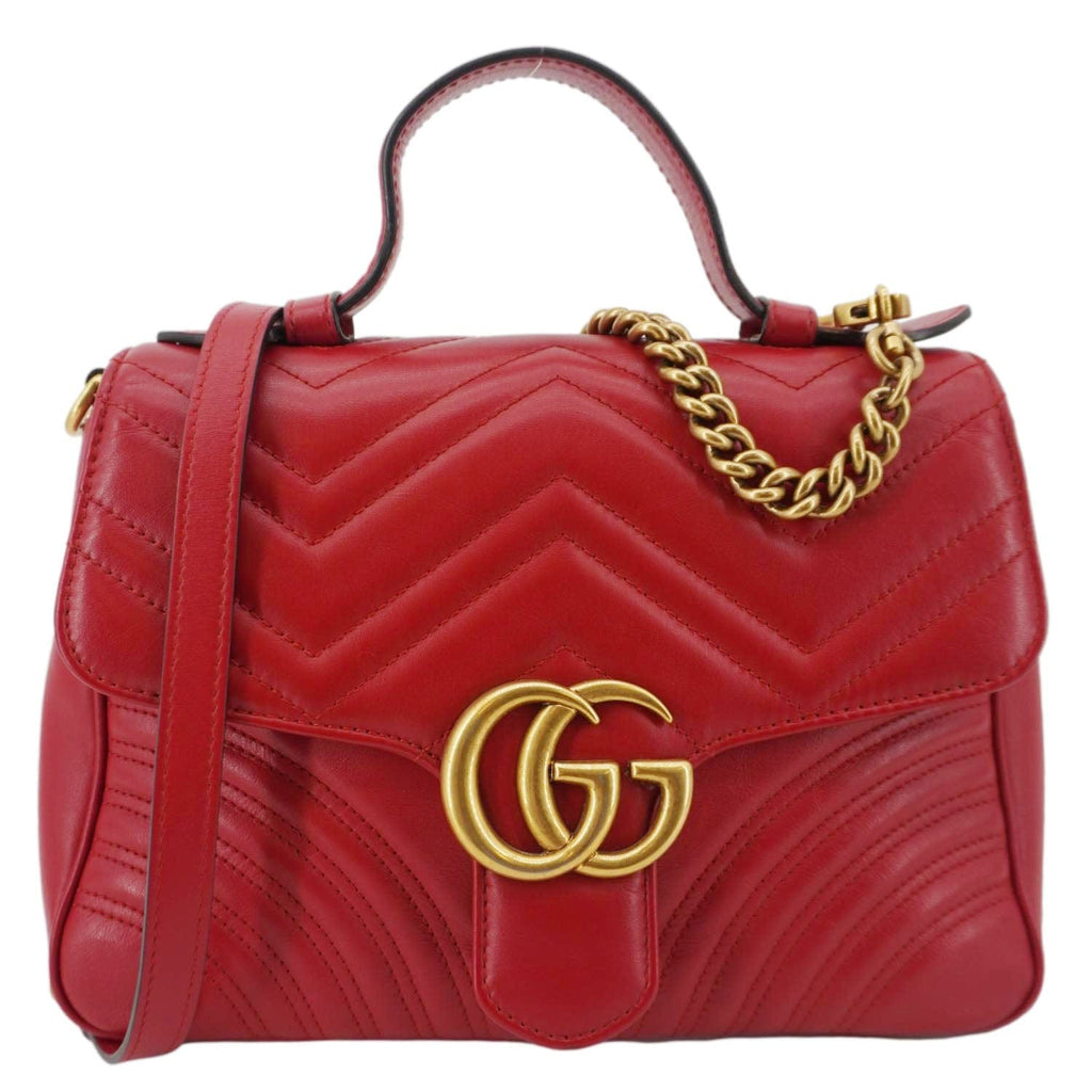 GUCCI Gucci Marmont Leather Top Handle Crossbody Bag Red 498110