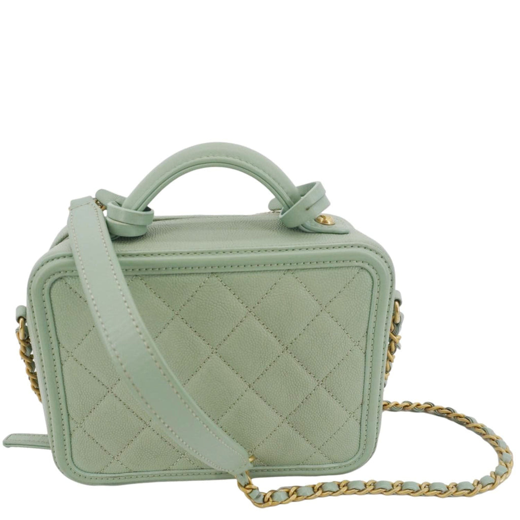 Chanel Vanity Case Filigree CC Small Caviar Quilted Shoulder Bag Light Green