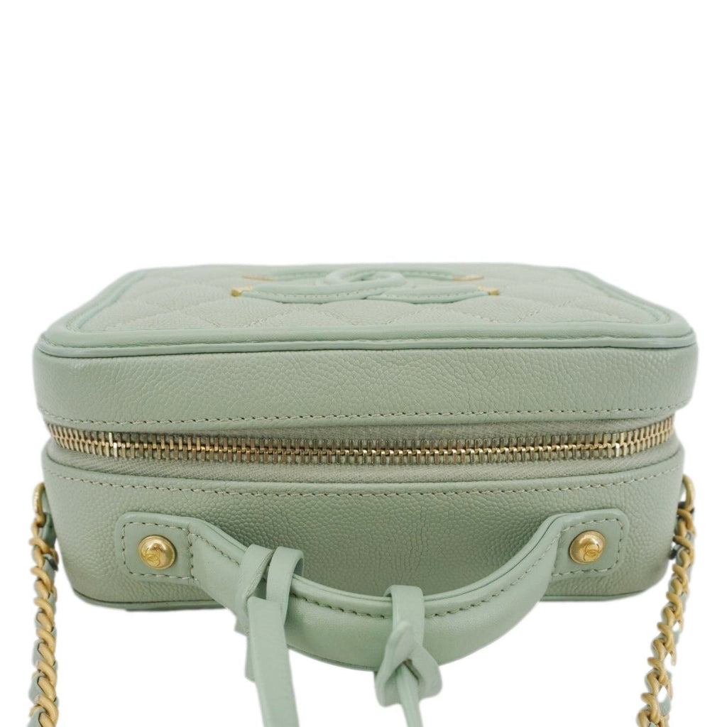 Chanel Vanity Case Filigree CC Small Caviar Quilted Shoulder Bag Light Green
