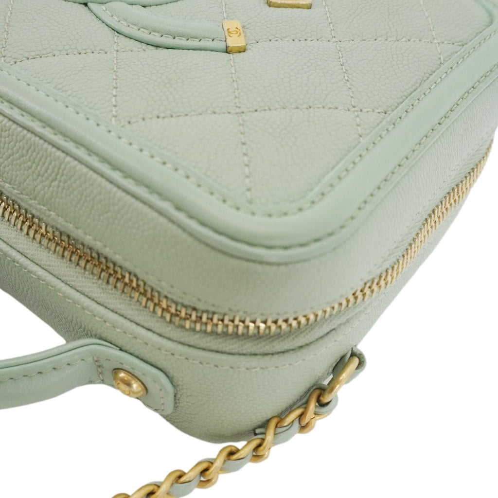 Chanel Vanity Case Filigree CC Small Caviar Quilted Shoulder Bag Light Green