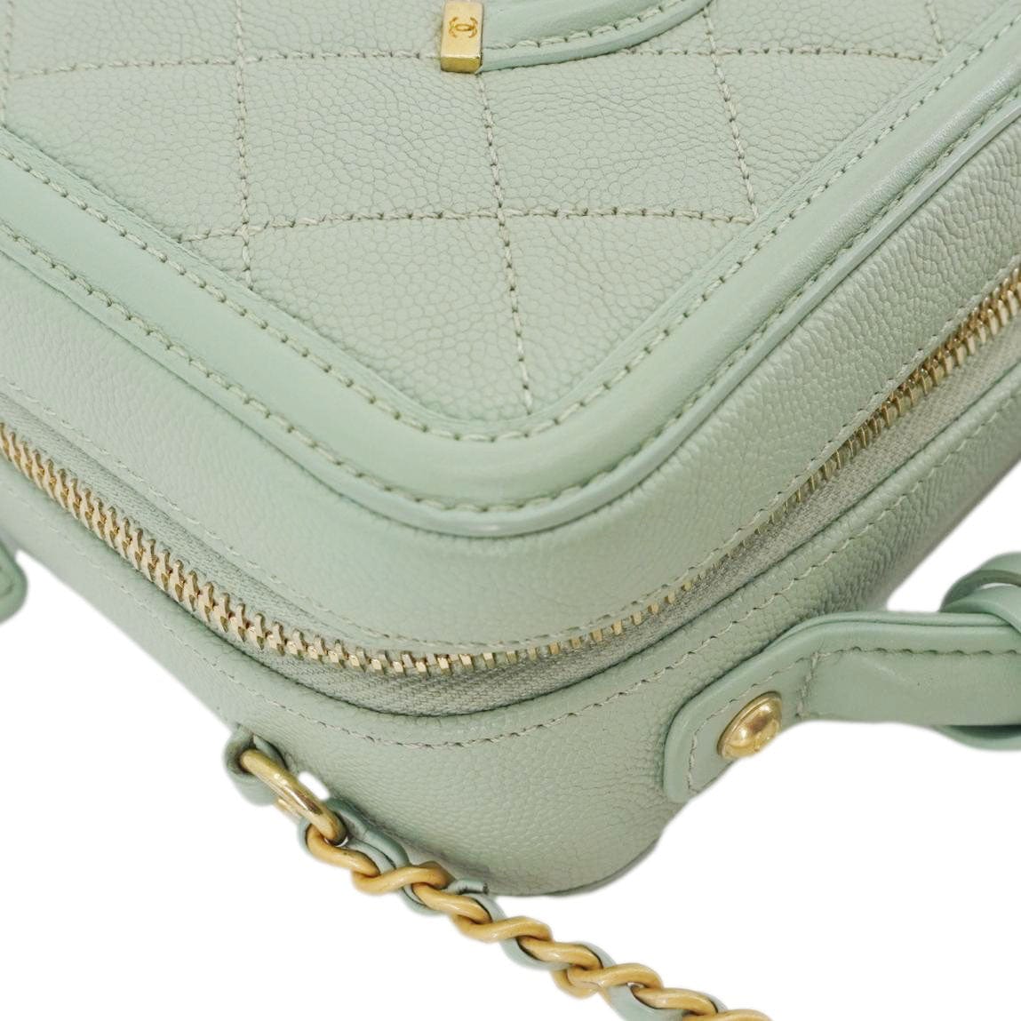 Chanel Vanity Case Filigree CC Small Caviar Quilted Shoulder Bag Light Green