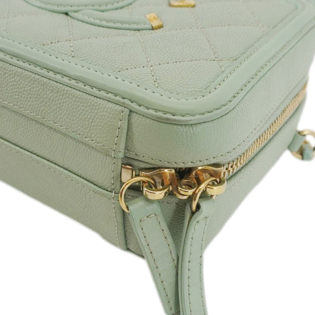 Chanel Vanity Case Filigree CC Small Caviar Quilted Shoulder Bag Light Green