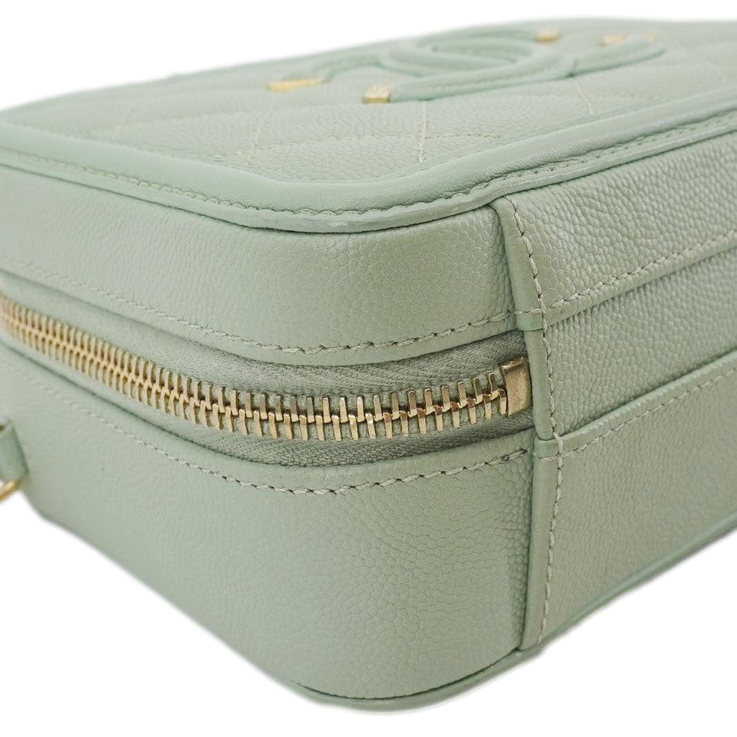 Chanel Vanity Case Filigree CC Small Caviar Quilted Shoulder Bag Light Green