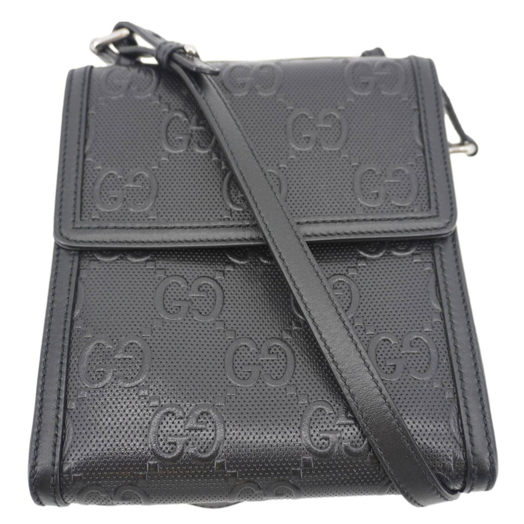 GUCCI Gucci Embossed Leather Messenger Bag Black 625782
