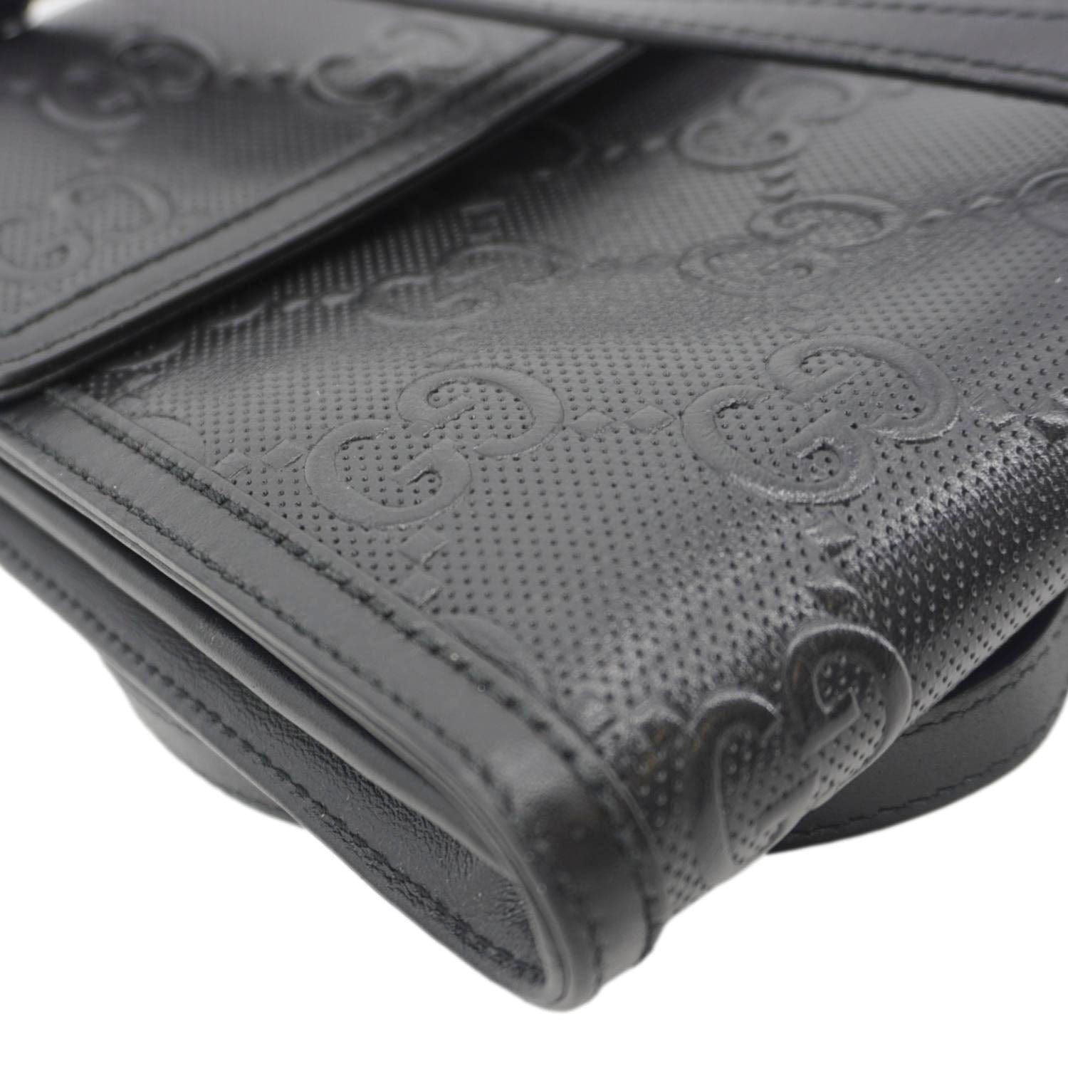 GUCCI Gucci Embossed Leather Messenger Bag Black 625782