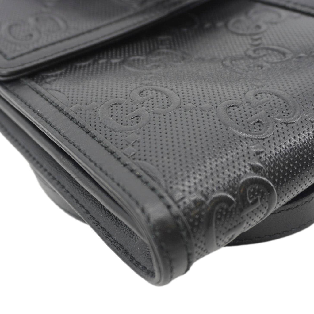 GUCCI Gucci Embossed Leather Messenger Bag Black 625782