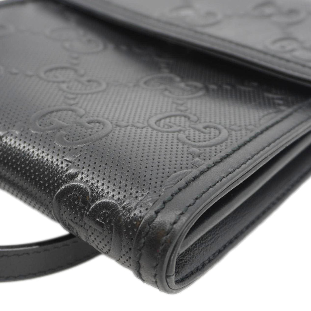 GUCCI Gucci Embossed Leather Messenger Bag Black 625782