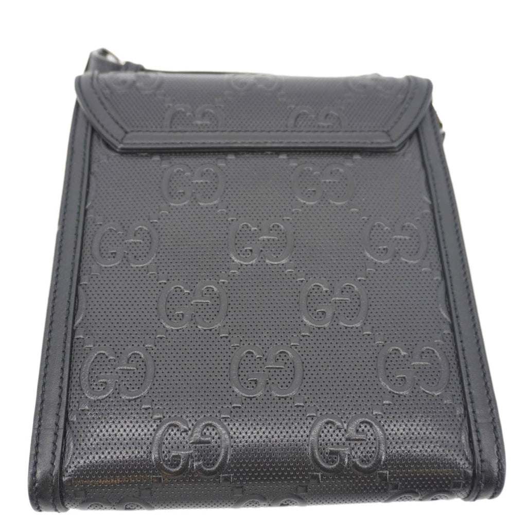 GUCCI Gucci Embossed Leather Messenger Bag Black 625782